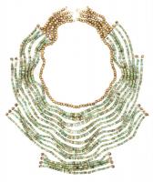 Egyptian Mummy Beads of Green Glass Accented with Brass Beads Designed and Strung as if a Victorian Style Necklace
