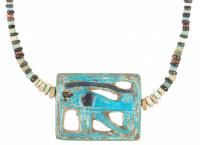 Pharaonic Faience Pendant Necklace with an Eye of Horus Boasting a Fine Faience Amulet