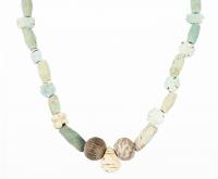 Especially Fine Ancient Faience Egyptian Beads Recently Strung with a 22K Yellow Gold Clasp