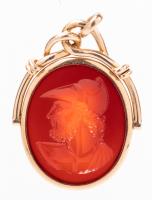 19th Century 18K Gold Pendant of a Fine Agate, Deeply Carved with a Portrait of a Helmeted Soldier Facing Left