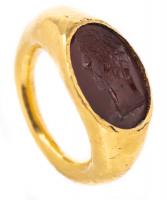 23K Yellow Ancient Gold Ring Boasting a Carnelian Oval Portrait of a Roman Male in Fine Detail