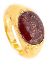 Fine Roman 2nd-3rd Century High Karat Ring with Carnelian Intaglio of a Warrior Soldier Portrait Facing Left