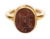 Ancient 3rd Century A.D. Monogram Intaglio in Modern 22K Yellow Gold Ring