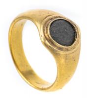 Roman 3rd Century A.D. 23K Gold Ring with Silver Center with Raised Design