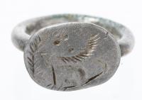 Egyptian Ring in Silver from 5th Century B.C. with Engraving of an Ibis and Palm Fronds