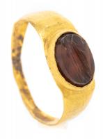 Ancient Roman Ring 1st-3rd Century Agate with Portrait of Athena in 23K Yellow Gold