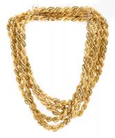 Six Identical 18K Yellow Gold Rope Chains 17"