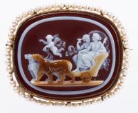 Stunning Victorian Cameo of Dionysus and Ariadne in a Chariot Pulled by Lions, a Cherub Flying Above in Anticipation of the Wedd