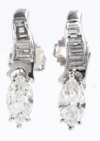 Lady's Elegant,18K White Gold Marquis and Baguette Diamond Earrings Totaling 1.5 Carats.