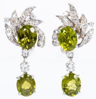 Lady's 14K White Gold, Diamond and Peridot Earrings.