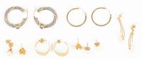 Fine Collection of Lady's Earrings in 14K Yellow Gold. Hoops, Cuffs, Drops and Studs.