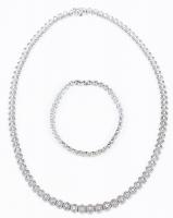 Beautiful Lady's Matching 14K White Gold and Diamond Tennis Style Bracelet and Necklace