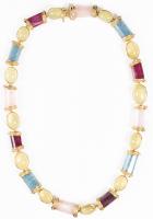 Stunning Laura Munder 18K Yellow Gold Chunky Necklace of Amethyst and Pink and Blue Tourmaline