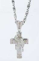 Men's Fancy Link 14K White Gold Chain with a Beautifully Designed 14K White Gold and Invisible Set Diamond Cross Pendant totalin