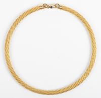 Stunning Women's 14K Yellow Gold Cable Choker with Superior Clasp with Locking Pin Accented with a Sapphire Cabochon.