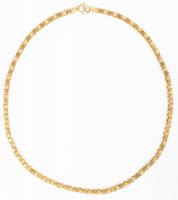 Women's Elegant 24K Yellow Gold Necklace of Complex Links Having Diamond Shapes Spaced with Single Florets.