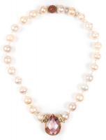 Beautiful 18K Yellow Gold, Cultured Pearl, Diamond, Kunzite and Garnet Necklace from Leo Contoli & Sons, Vancouver