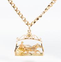 Fabulous 14K Yellow Gold Necklace With Pendant Dated 1885. Harness Racer, Beautifully Detailed in Yellow, Rose and White Gold