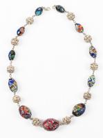 Egyptian Sterling Silver and Core-Formed Glass Millefiori Bead Necklace