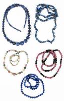 Three Fine Quality Lapis Luzuli Necklaces + Two Necklaces of Agate, Jade and Onyx