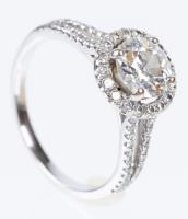 Fine Lady's Old European Cut Diamond Solitaire 1.05 Carats Set in New 14K White Gold Ring with Accent Diamonds