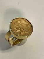 Men's Five Dollar Gold Indian Head Ring in a Terrific 18K Yellow Gold Custom Mount