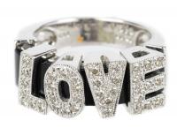 Lady's Playful "Love" Ring in 18K White Gold with Letters Set with Accent Diamonds that Slide Along Black Onyx Face of the Ring