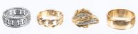 Four 14K Gold Rings; 3 in Yellow Gold, One in White with Melee Diamonds