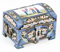 Beautiful Russian Enamel Jewel Box Chest with Extremely Fine Panel of Russian Imperial Infantry.