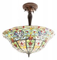 Fine Vintage Stained Glass Pendant Lamp Boasting Gorgeous Colors and Deep Red Glass Cabochons Throughout.