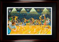 Ernie Barnes, "Fastbreak". 1987 World Champions Los Angeles Lakers; Johnson, Abdul-Jabbar, Worthy, Rambis and Cooper. Scarce Ser