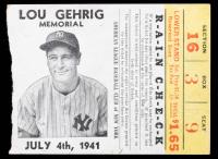 Scarce Lou Gehrig Memorial Game Ticket Stub, July 4th, 1941