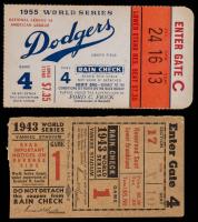 Two World Series Ticket Stubs: 1943 Yankees vs Cardinals WWII Challenges, 1955 World Series Ticket Brooklyn Dodgers VS Yankees