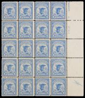 1911, 10Â¢ Registry Corner Margin Block of 20