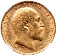 Edward VII (1901-1910), gold Sovereign, 1908 P, Perth Mint. NGC MS63.