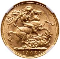 Edward VII (1901-1910), gold Sovereign, 1908 P, Perth Mint. NGC MS63. - 2