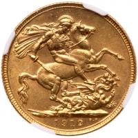 George V (1910-36), gold Sovereign, 1912 S, Sydney Mint. NGC MS64. - 2