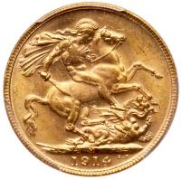 George V (1910-36), gold Sovereign, 1914 M, Melbourne Mint. PCGS MS63. - 2