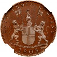 Madras Presidency. Proof Bronze 10 Cash, 1803