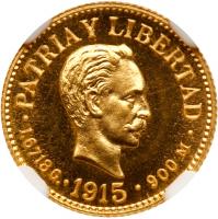 Republic. Gold Proof Peso, 1915 - 2