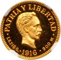 Republic. Gold Proof Peso, 1916 - 2