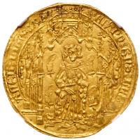 Edward the Black Prince (1362-72). Gold Noble Guyennois Ã  l'E or Pavillon d'Or, second issue (c.1363-4)