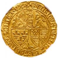 Henry VI, King of France (1422-53), gold Salut d'Or. NGC MS64.