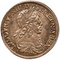 Louis XIII (1610-1643). Silver Â¼ Ecu, 1642-A