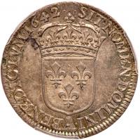 Louis XIII (1610-1643). Silver Â¼ Ecu, 1642-A - 2