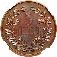 German East Africa. Wilhelm II (1888-1918). Copper Proof 5 Heller, 1909-J - 2