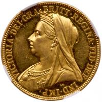 Victoria (1837-1901), gold proof Two Pounds, 1893. NGC PF61 CAMEO.