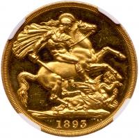 Victoria (1837-1901), gold proof Two Pounds, 1893. NGC PF61 CAMEO. - 2