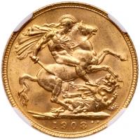 Edward VII (1901-10), gold Sovereign, 1908. NGC MS63. - 2