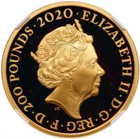 Elizabeth II (1952 -). Gold Proof Three Graces, Two Ounces of Two Hundred Pounds, 2020
